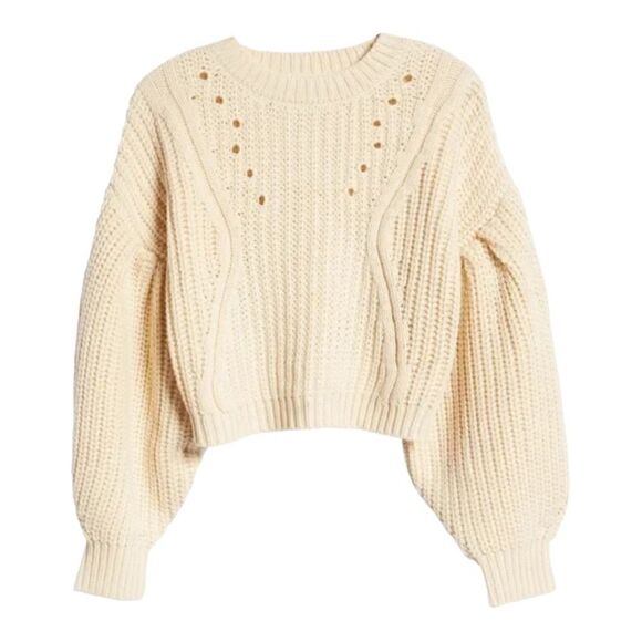 Topshop Pointelle Balloon Sleeve Sweater - Picture 1 of 9